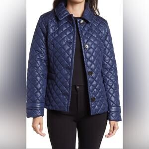 Kate Spade Quilted Puffer Mid-Length Pockets Deep Navy Jacket Women’s Size M
